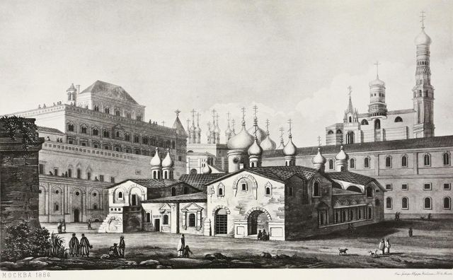 Вид церкви Спаса на Бору и Терема. С гравюры XVIII века