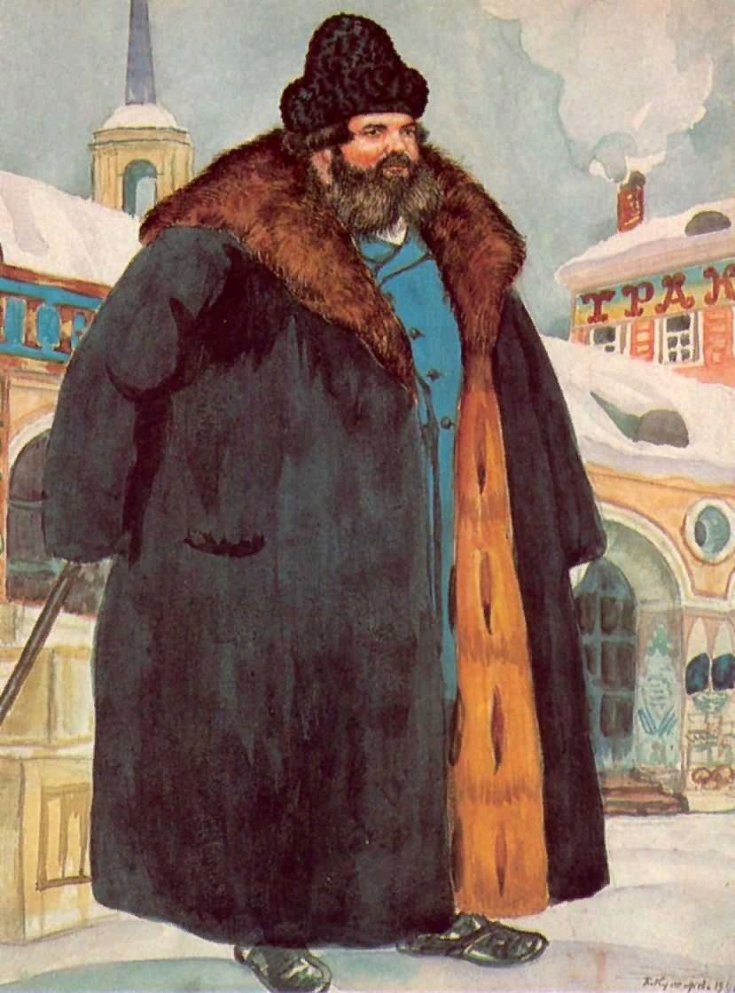 Б.Кустодиев. Купец в шубе. 1920